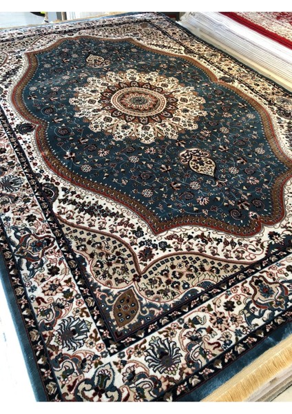 Asaryün Halı Ipek H4158M Mavi Krem Ipeksi Geleneksel Renkli Göbekli Klasik Desen Salon Halısı Modern fiyatları