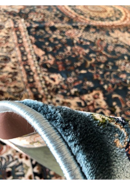 Asaryün Halı Ipek H4095M Mavi Krem Ipeksi Geleneksel Renkli Göbekli Klasik Desen Salon Halısı Modern fırsatları