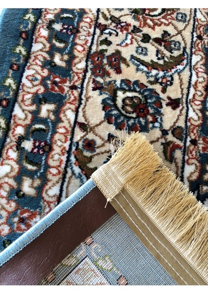 Asaryün Halı Ipek H4095M Mavi Krem Ipeksi Geleneksel Renkli Göbekli Klasik Desen Salon Halısı Modern indirimleri