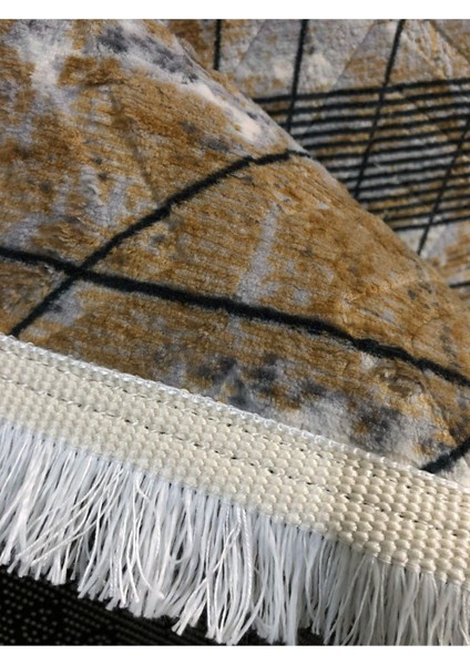 Kabartmalı Keçeli Jel Kaymaz Taban Yıkanabilir Yumuşak Halı Üst Kalite Kahve Gri Çizgili indirimleri