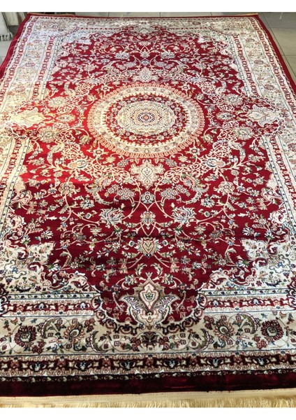 Asaryün Halı Ipek H4095 Bordo Ipeksi Geleneksel Renkli Göbekli Klasik Desen Salon Halısı Modern
