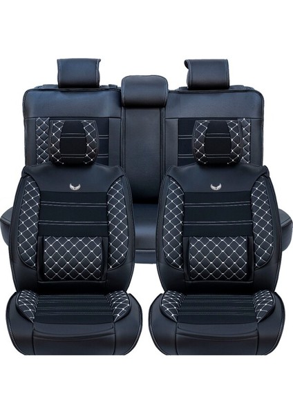 Hyundai Kona Uyumlu Yarı Deri Oto Koltuk Kılıfı Ön/arka Tam Set Elit (Siyah-Beyaz)
