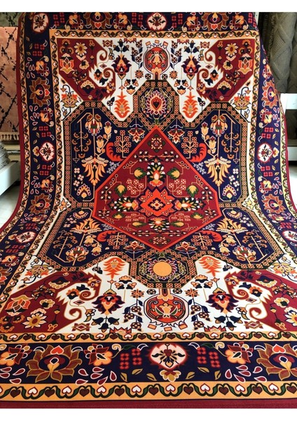 Dekoratif Yıkanabilir Halı Yeni Nesil Kaymaz Taban Salon Halısı Göbekli Çok Renkli
