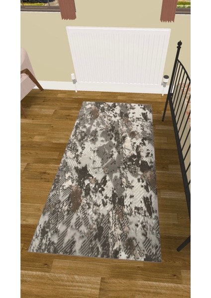 Merinos Kabartmalı Keçeli Jel Kaymaz Taban Yıkanabilir Yumuşak Halı Üst Kalite Kahverengi Bohem