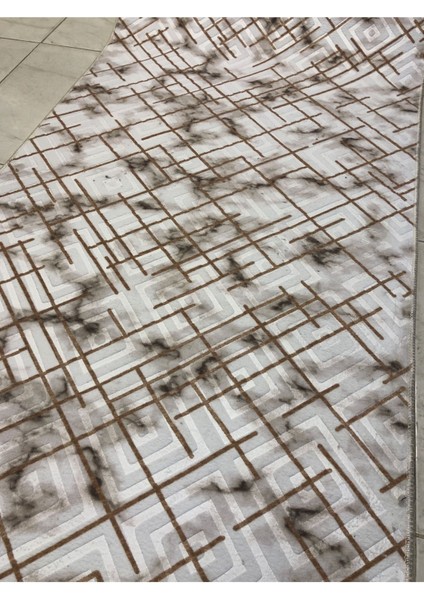 Kabartmalı Halı Dokusunda Jel Kaymaz Taban Yıkanabilir Yumuşak Kesme Yolluk Üst Kalite Kahve Çizgili fiyatları