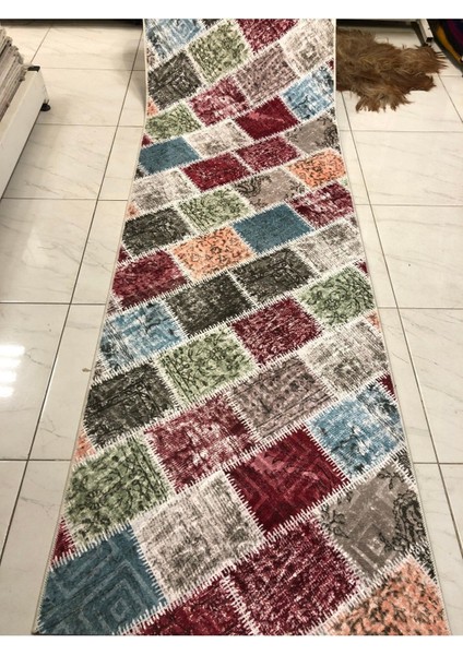 Kabartmalı Halı Dokusunda Jel Kaymaz Taban Yıkanabilir Yumuşak Kesme Yolluk Kalite Patchwork Renkli