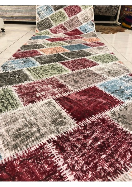 Kabartmalı Halı Dokusunda Jel Kaymaz Taban Yıkanabilir Yumuşak Kesme Yolluk Kalite Patchwork Renkli