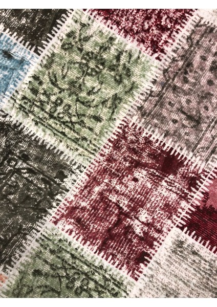 Kabartmalı Halı Dokusunda Jel Kaymaz Taban Yıkanabilir Yumuşak Kesme Yolluk Kalite Patchwork Renkli