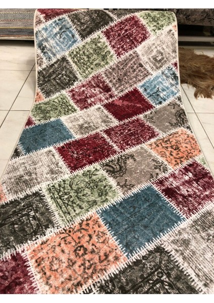 Kabartmalı Halı Dokusunda Jel Kaymaz Taban Yıkanabilir Yumuşak Kesme Yolluk Kalite Patchwork Renkli