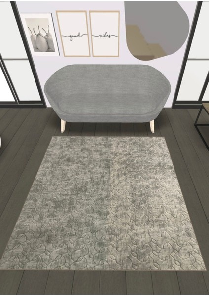 Merinos Kabartmalı Keçeli Jel Kaymaz Taban Yıkanabilir Yumuşak Halı Üst Kalite Düz Renk Gri