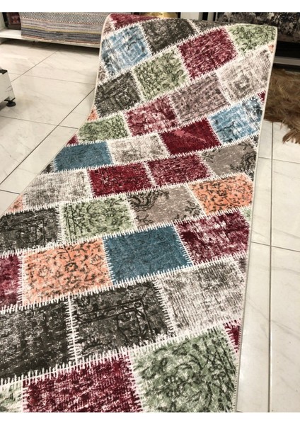 Kabartmalı Halı Dokusunda Jel Kaymaz Taban Yıkanabilir Yumuşak Kesme Yolluk Kalite Patchwork Renkli