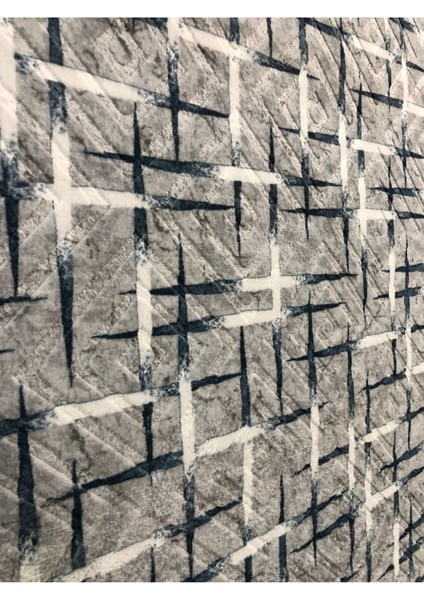 Kabartmalı Keçeli Jel Kaymaz Taban Yıkanabilir Yumuşak Halı Üst Kalite Mavi Gri Modern Desen