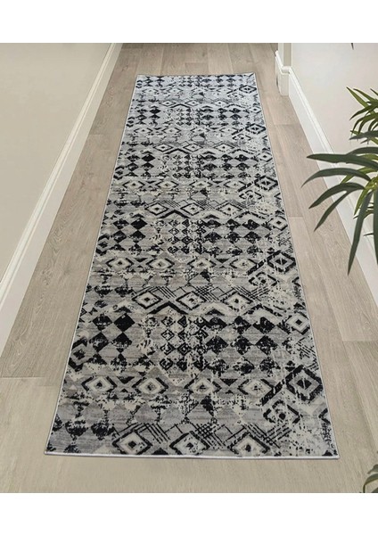 Aksu Jel Kaymaz Taban Yıkanabilir Yumuşak Yüzey Kesme Yolluk Üst Kalite Siyah Beyaz Iskandinav Desen