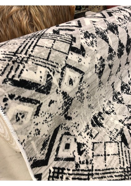 Aksu Jel Kaymaz Taban Yıkanabilir Yumuşak Yüzey Kesme Yolluk Üst Kalite Siyah Beyaz Iskandinav Desen indirimleri