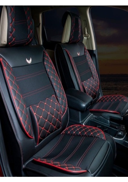 Infiniti EX30D Uyumlu Yarı Deri Oto Koltuk Kılıfı Ön/arka Tam Set Elit (Siyah-Kırmızı)