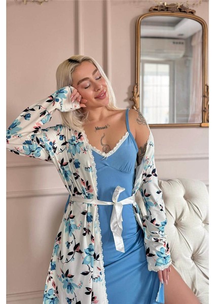 Turkuaz Soft Breeze Exclusive Örme Sabahlıklı Gecelik Kadın Pijama Takımı