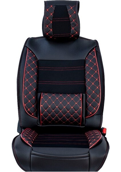 seat Cordoba Uyumlu Yarı Deri Oto Koltuk Kılıfı Ön/arka Tam Set Elit (Siyah-Kırmızı)