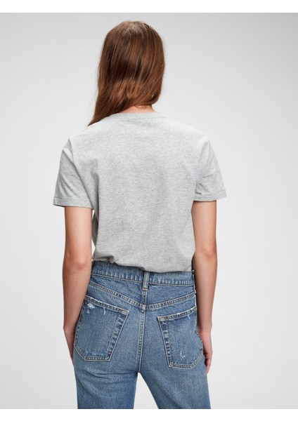 Kadın HEATHER GREY %100 Pamuk Vintage Bisiklet Yaka T-Shirt fırsatları