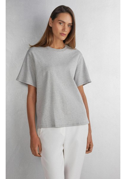 Bayan Basic Süprem Dokuma Relaxed %100 Organik Pamuk Beyaz T-Shirt