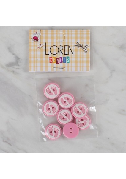 Crafts Pembe 8 Li Ayak Izi Düğme - 436