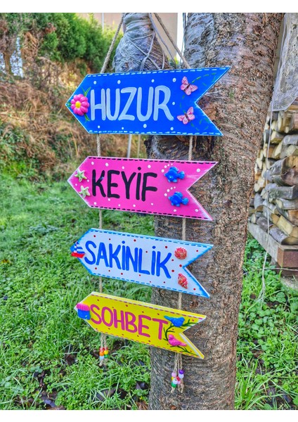 Ahşap Bahçe Süsleri, Yazılı Oklar,Halatlı Panolar,4 Adet