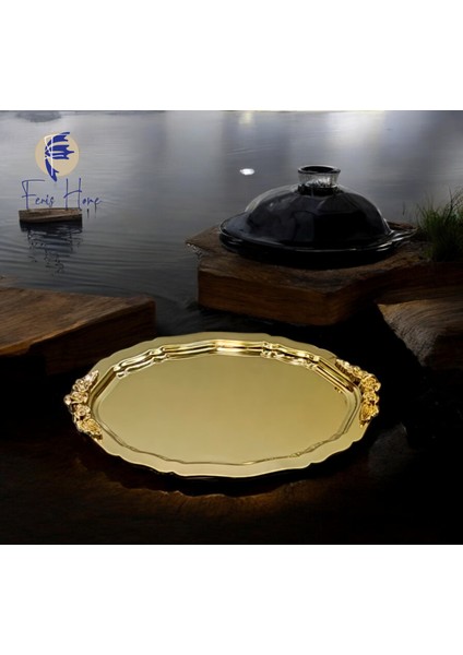 Dekorlu Oval Tepsi Altın