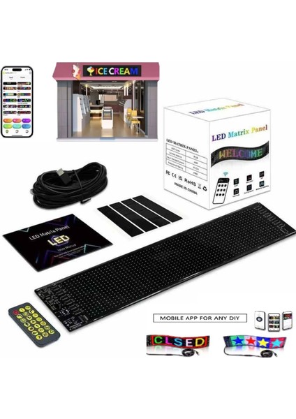 16X32 Matrix Esnek LED Ekran Telefon Kontrollü Cama Yapışan Araba Ev Dükkan Ofis Bluetooth Tabela