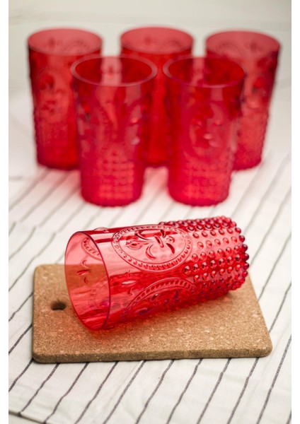 Akrilik Kırmızı 6'lı Uzun Bardak & Su Meşrubat Bardağı 750 ml ( Büyük Boy & Cam Değildir )