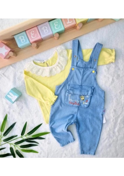 Kiz Çocuk Jean Kuzulu Salopet 2' Li Kot Tulum Takim