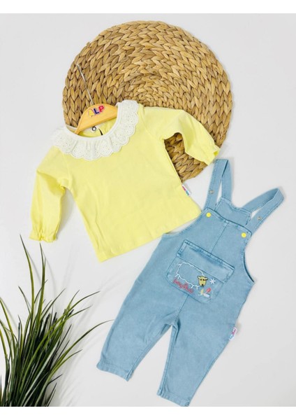 Kiz Çocuk Jean Kuzulu Salopet 2' Li Kot Tulum Takim modelleri