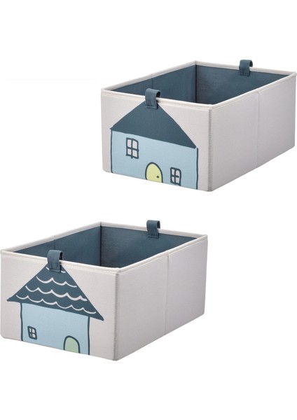 2 Parça Çocuk Odası Düzenleyici Kutu Seti 26 x 37 x 17 cm Ikea 2'li Set Ev Desenli Düzenleme Saklama Kutusu