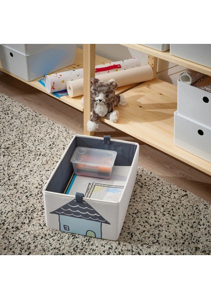 2 Parça Çocuk Odası Düzenleyici Kutu Seti 26 x 37 x 17 cm Ikea 2'li Set Ev Desenli Düzenleme Saklama Kutusu