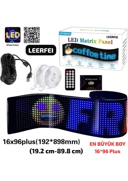 16X96+ Matrix Esnek LED Ekran Telefon Kontrollü Cama Yapışan Araba Ev Dükkan Ofis Bluetooth Tabela