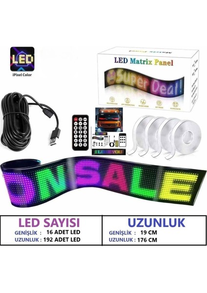 16X192 Matrix Esnek LED Ekran Telefon Kontrollü Cama Yapışan Araba Ev Dükkan Ofis Bluetooth Tabela
