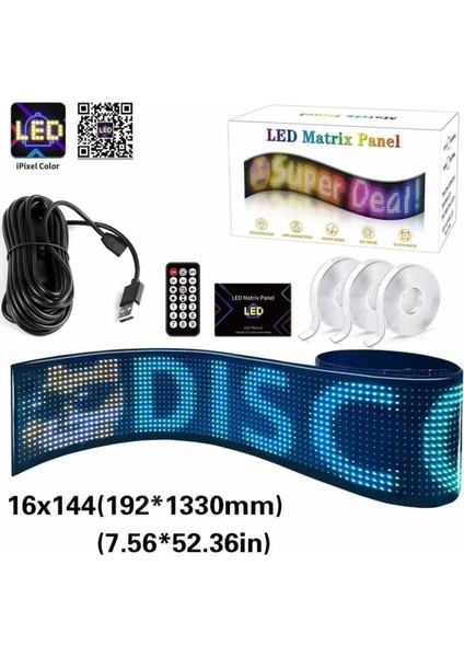 16X192 Matrix Esnek LED Ekran Telefon Kontrollü Cama Yapışan Araba Ev Dükkan Ofis Bluetooth Tabela