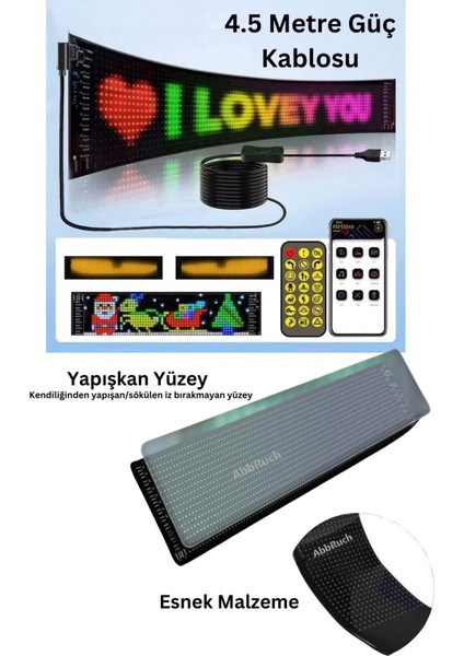 16X144 Matrix Esnek LED Ekran Telefon Kontrollü Cama Yapışan Araba Ev Dükkan Ofis Bluetooth Tabela