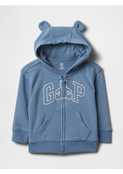 Bebek Mavi Gap Logo Fransız Havlu Kumaş Fermuarlı Sweatshirt