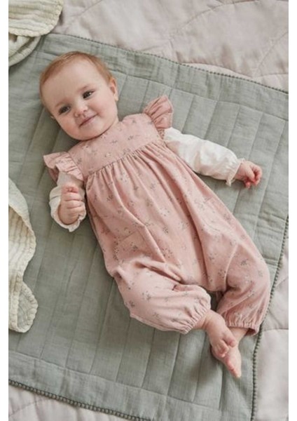 Pamuklu Pembe Çiçek Desenli Bebek Body Zıbın Salopet Takımı fiyatları