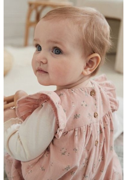 Pamuklu Pembe Çiçek Desenli Bebek Body Zıbın Salopet Takımı modelleri