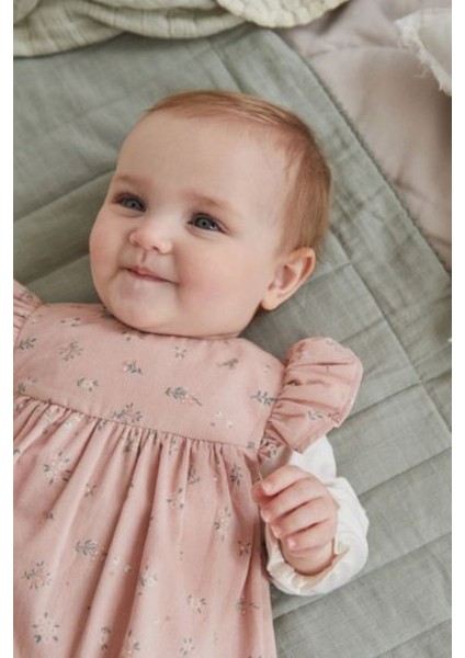 Pamuklu Pembe Çiçek Desenli Bebek Body Zıbın Salopet Takımı fırsatları