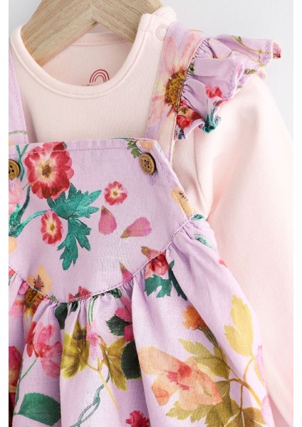 Pamuklu Mor Çiçek Desenli Salopet Body Zıbın 2’li Set fırsatları