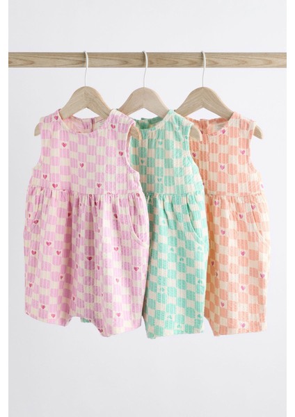 % 100 Pamuklu Pembe Pastel 3’lü Romper Set