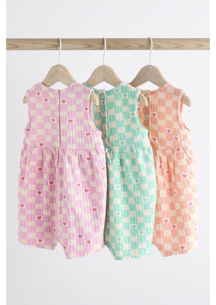 % 100 Pamuklu Pembe Pastel 3’lü Romper Set