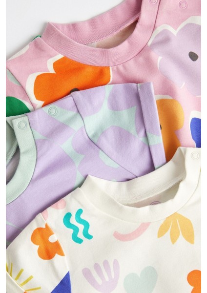 New % 100 Pamuklu Çoklu Parlak Baskı Romper 3’lü Set fırsatları