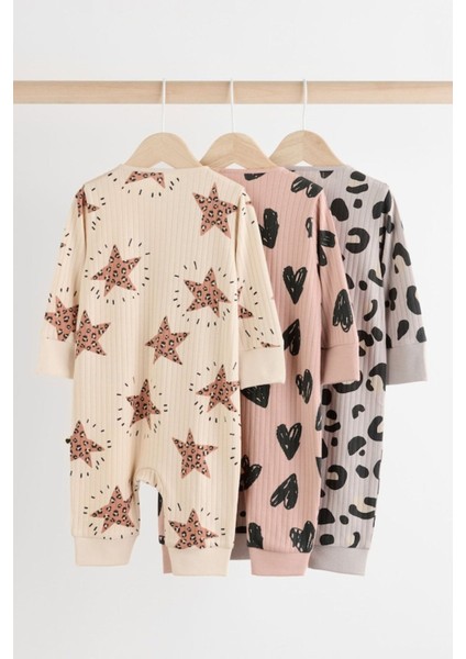 % 100 Pamuklu Krem Pembe Yıldız Desenli 3'lü Tulum Set fiyatları