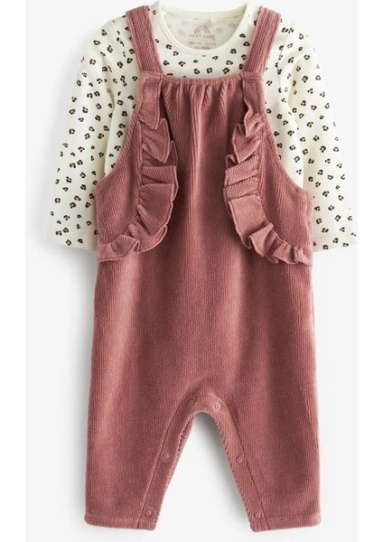 % 100 Pamuklu Dark Pink Fırfırlı Salopet Body Zıbın Set