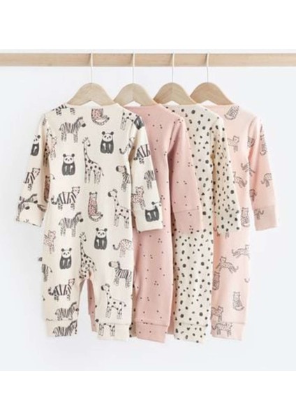 %100 Pamuklu Krem Hayvan Desenli 4'lü Tulum Set fiyatları
