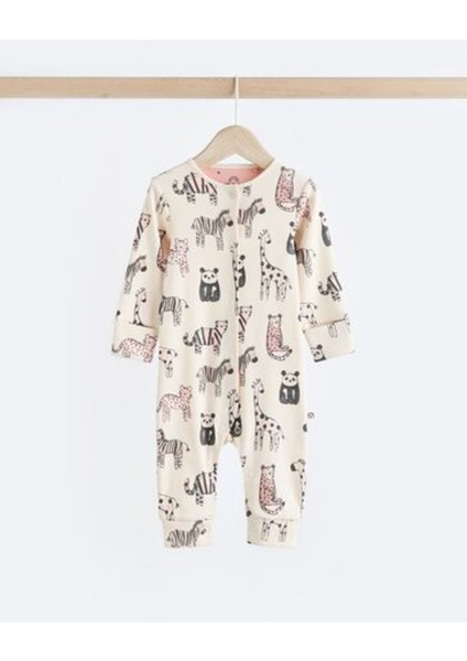 %100 Pamuklu Krem Hayvan Desenli 4'lü Tulum Set modelleri