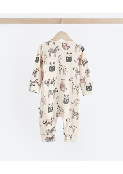 %100 Pamuklu Krem Hayvan Desenli 4'lü Tulum Set fırsatları