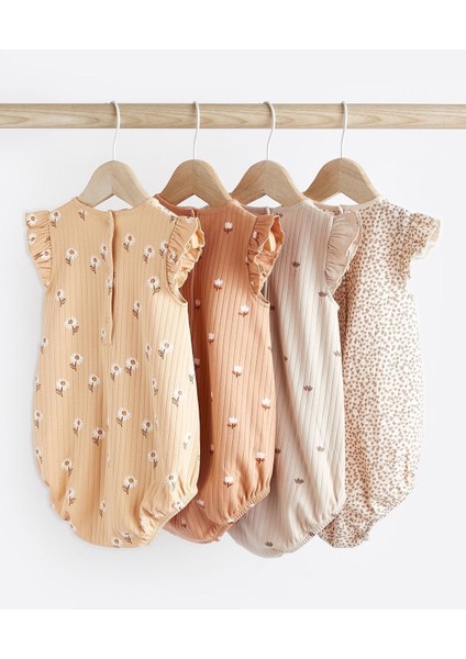Pamuklu Beige Cream Floral 4’lü Romper Set